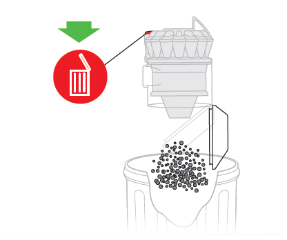 diagram showing how to empty the clear bin