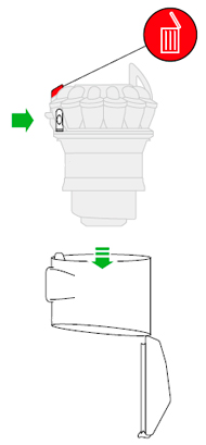 diagram showing how to remove the clear bin from the cyclone