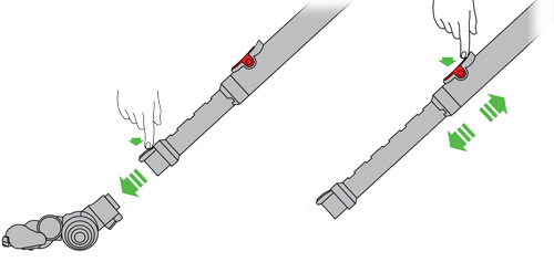 diagram showing how to remove the floor tool from the extension tube