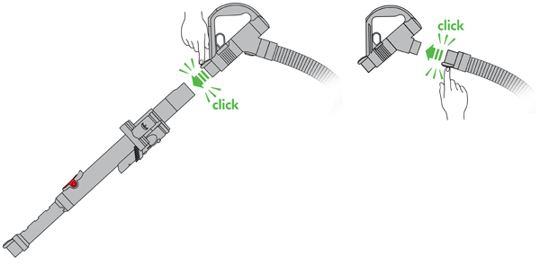 diagram showing how to remove the extension tube from the wand handle
